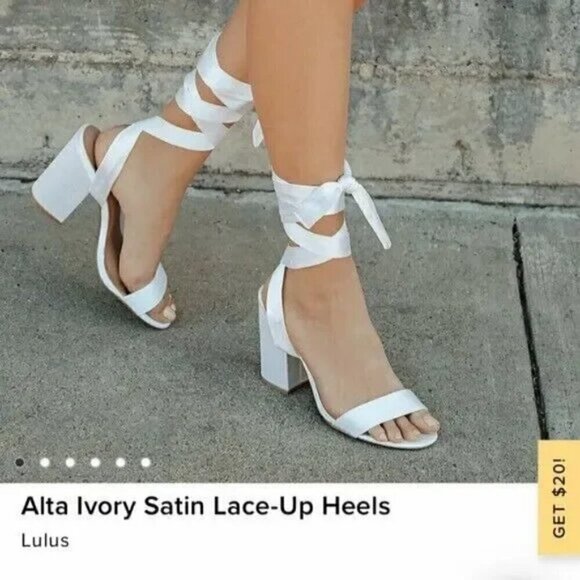 Lulu's White Alta Satin Lace Up Block Heel Gladiator Sandals Size 10 - Picture 1 of 8